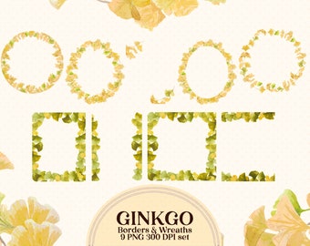 Watercolor Ginkgo Frames, Botanical borders for printable stationery and invitations