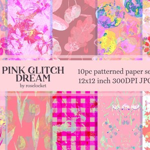 Pink Neon Glitch Printable Digital Papers, Repeating Pattern Background