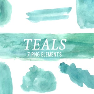 Teal Splotches Aquarell Clipart Pinselstriche Clip Art Ozean Meer Sommer