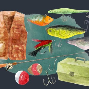 Fishing trip png clipart, summer outdoors, watercolor fish bait, father's day, scrapbooking, commercial use image 4