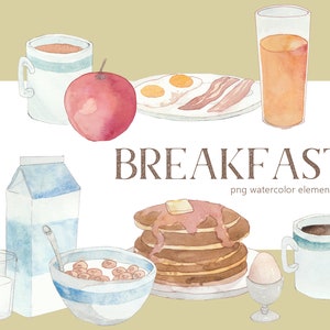 Breakfast Watercolor Clipart, PNG file, instant download. food, pancakes