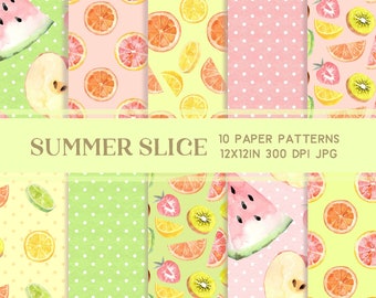 Fruit slices seamless patterned paper, summer digital pattern, scrapbook paper pack