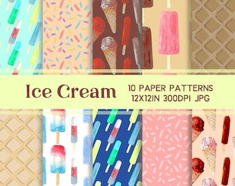 Ice Cream Scrapbook Paper Pack, repeating seamless pattern, commercial use