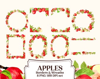 Watercolor Red Apple Frames and Borders PNG Clipart