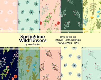 Spring Wildflower Printable Patterns for Collage and Craft - 12x12in JPG and PNG