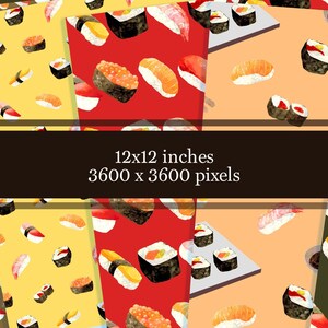 Painted Sushi Digital Paper Set, sushi roll repeating patterns image 3