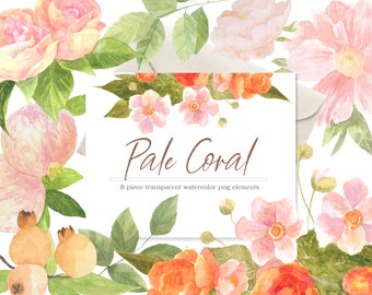 Coral Rose Pink Watercolor Botanical Borders, Wedding Florals