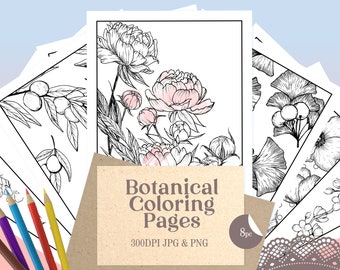 Floral Botanical coloring pages for self publishing and printables, png and jpg