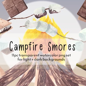 Campfire Smores Watercolor Clipart, Camping Illustrations, transparent png
