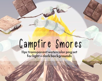 Kampvuur Smores Aquarel Clipart, Camping Illustraties, transparante png