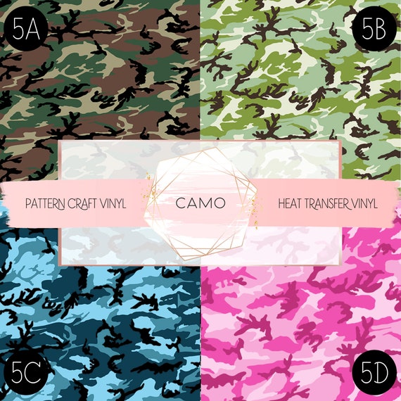 Camouflage Camo Pattern Adhesive Craft Vinyl Oracal & Siser HTV Heat  Transfer Vinyl Permanent and Reusable No Residue Adhesive Decals 