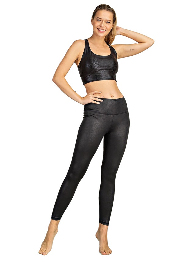 Faux Leather Compression Leggings, Women's Athleisure Leggings Standard & Plus  Size S-3X High Rise Wide Waist Activewear Yoga Pants W Pocket -  UK