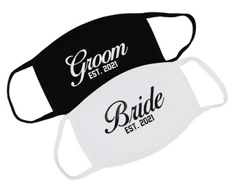 Bride Groom Face Mask Couples Gift Set Unisex One Size Double Layer Cotton Spandex Face Mask