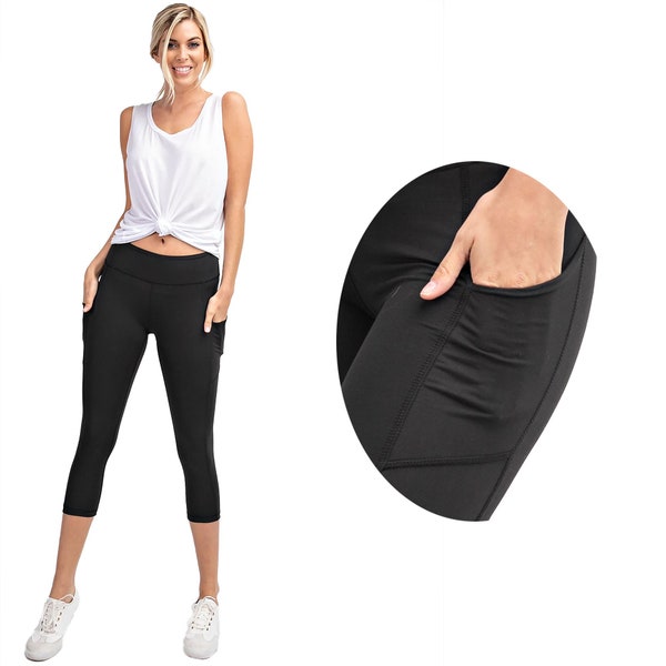 Women's High Rise Athleisure Capri Butter Leggings Soft Comfy Capri Leggings w Side Pockets Activewear Yoga Pants Standard & Plus Size: S-3X