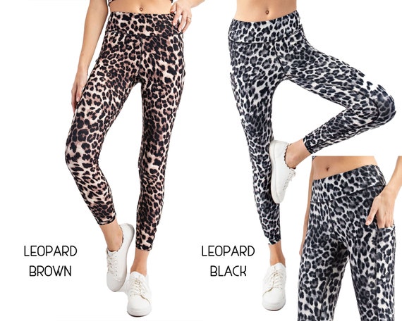 Leopard Print Leggings W Side Pockets 