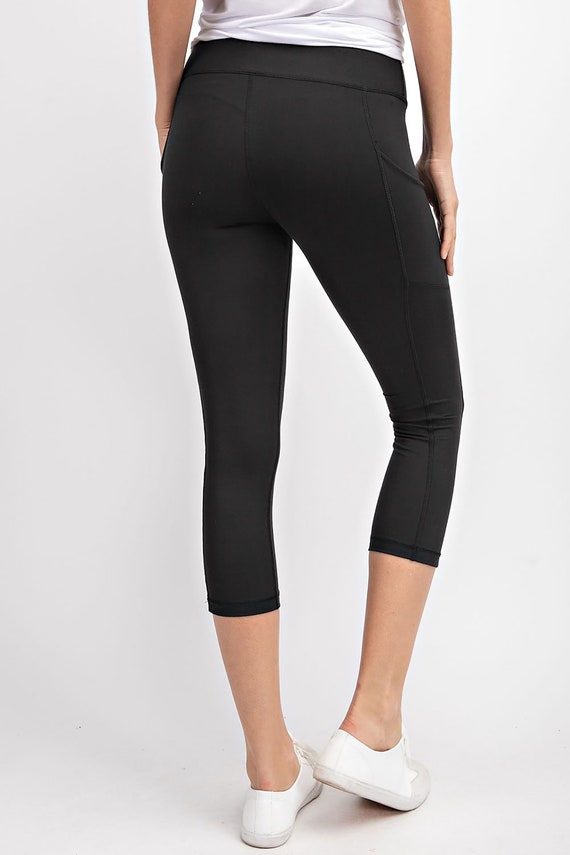 Black Capri Leggings W Side Pockets 
