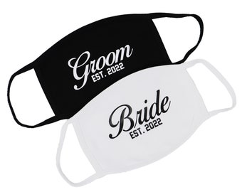 2022 Couples Face Mask Set Bride Groom Mask Wedding Favor Custom Made in USA Double Layer Cotton Spandex Cloth Mask | Fast & Free Shipping