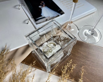 Ringbox | Trauringbox aus Acryl | Personalisierte Acrylringbox | Personalisierte Hochzeit Box Halter | Gravierte Hochzeitsbox