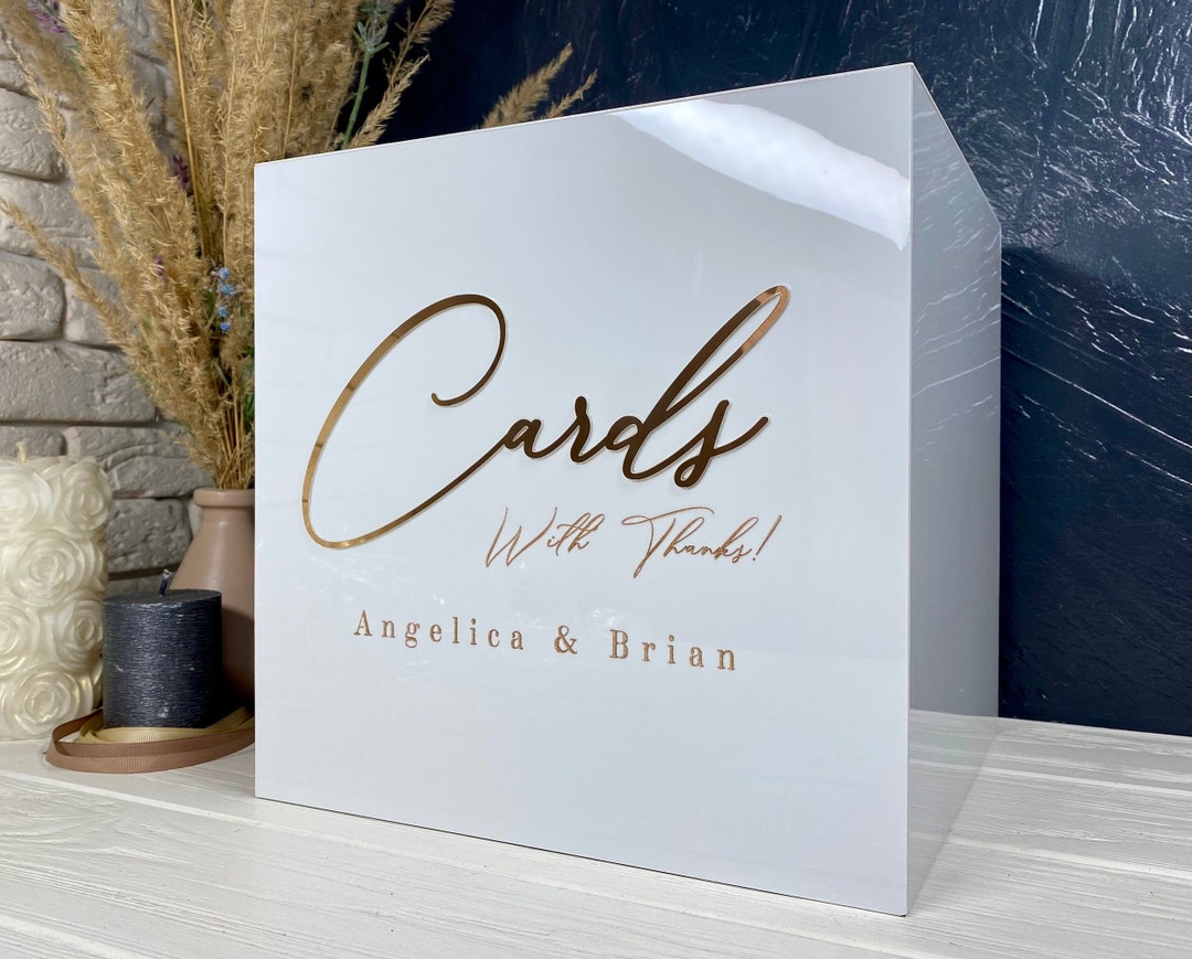 Personalized Wedding Card Box: White Acrylic | With Lock | Custom Name ...