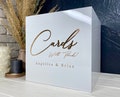 Personalized Wedding Card Box: White Acrylic | With Lock | Custom Name Envelope Holder product logo