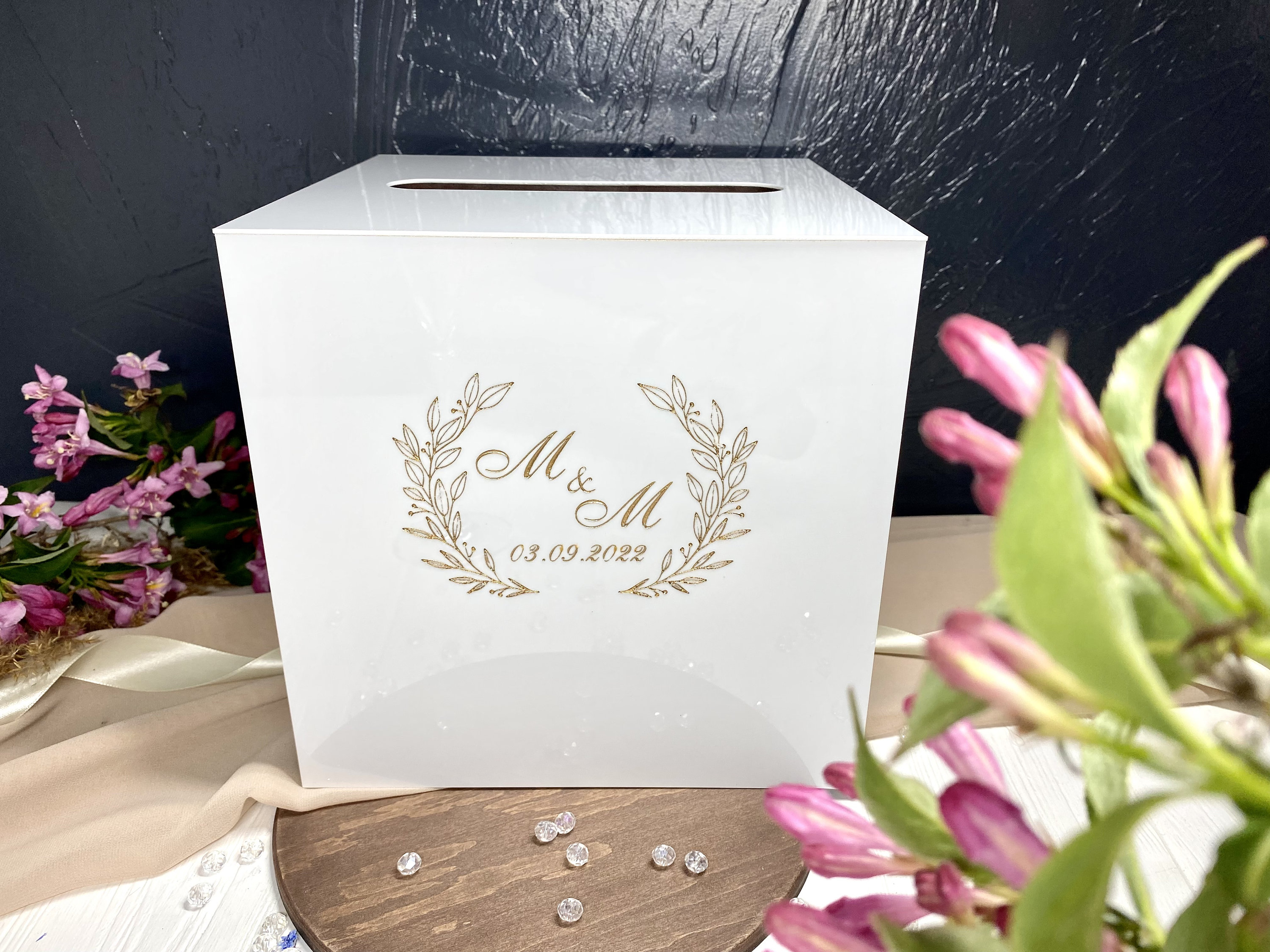 Personalized Name Card Box Wedding Acrylic Card Box with Lock and Key