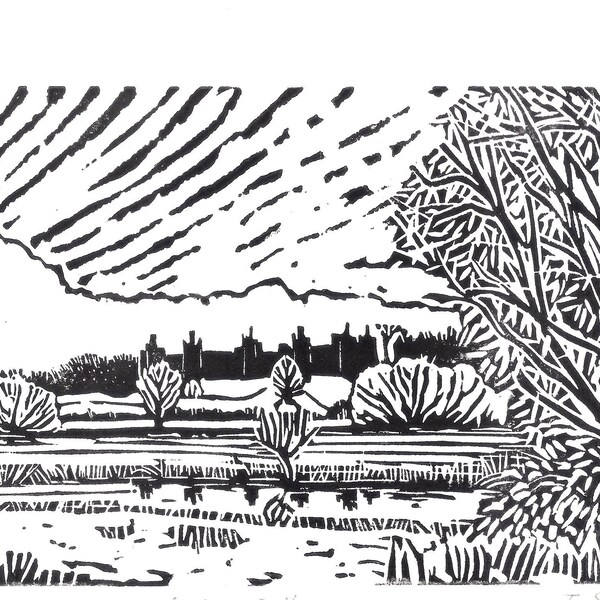 Original limited edition Framlingham Castle lino cut by Jem Seeley