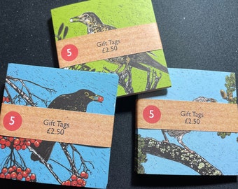Pack of 5 Gift Tags, choice of three illustrated birds by Jem Seeley