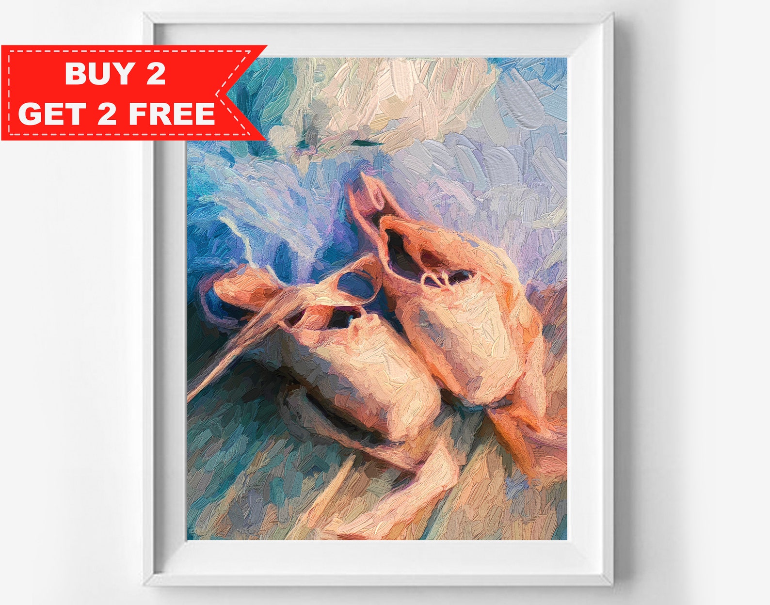 ballet shoes printable art, pointe oil painting, canvas print, ballet wall decor, modern wall decor, nursery printable, girls ro