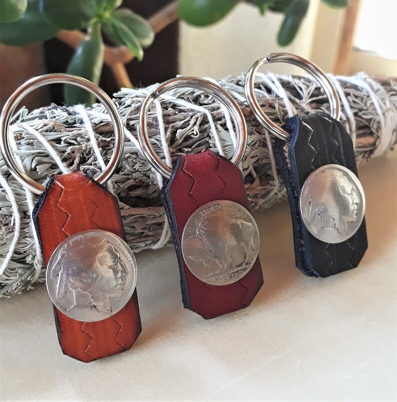 Mens Leather Keychain Native American Made Key Fob Outlaw Etsy