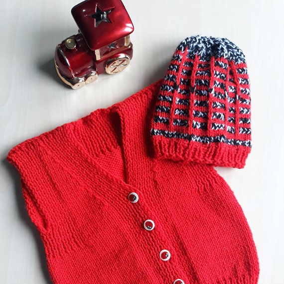 red knitted vest