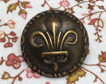 Vintage Modern Brass Button Fleur-de-lis Beaded Border