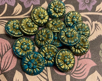 6 x botones florales verdes y dorados vintage. 22mm.