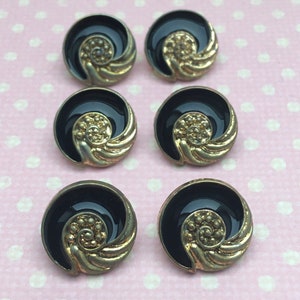 Shell Button Gold Six Vintage Black and Gold Tone Shell Style Button. 14mm. - Etsy
