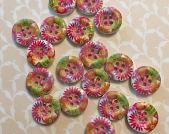 Gorgeous floral multi coloured buttons. 15mm.