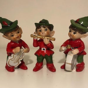 Set of Three Vintage Kitsch Ceramic Pixie Band. 1950s.