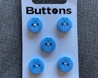 5 x New Carded Groves Blue Bear Buttons. 13mm.