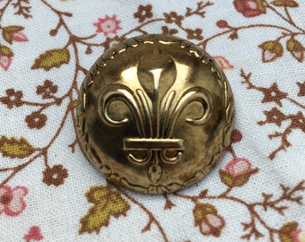 Vintage gold toned metal Fleur De Lis DILL button. 24mm.