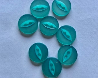 8 x New Teal Fish Eye Buttons. 14mm.