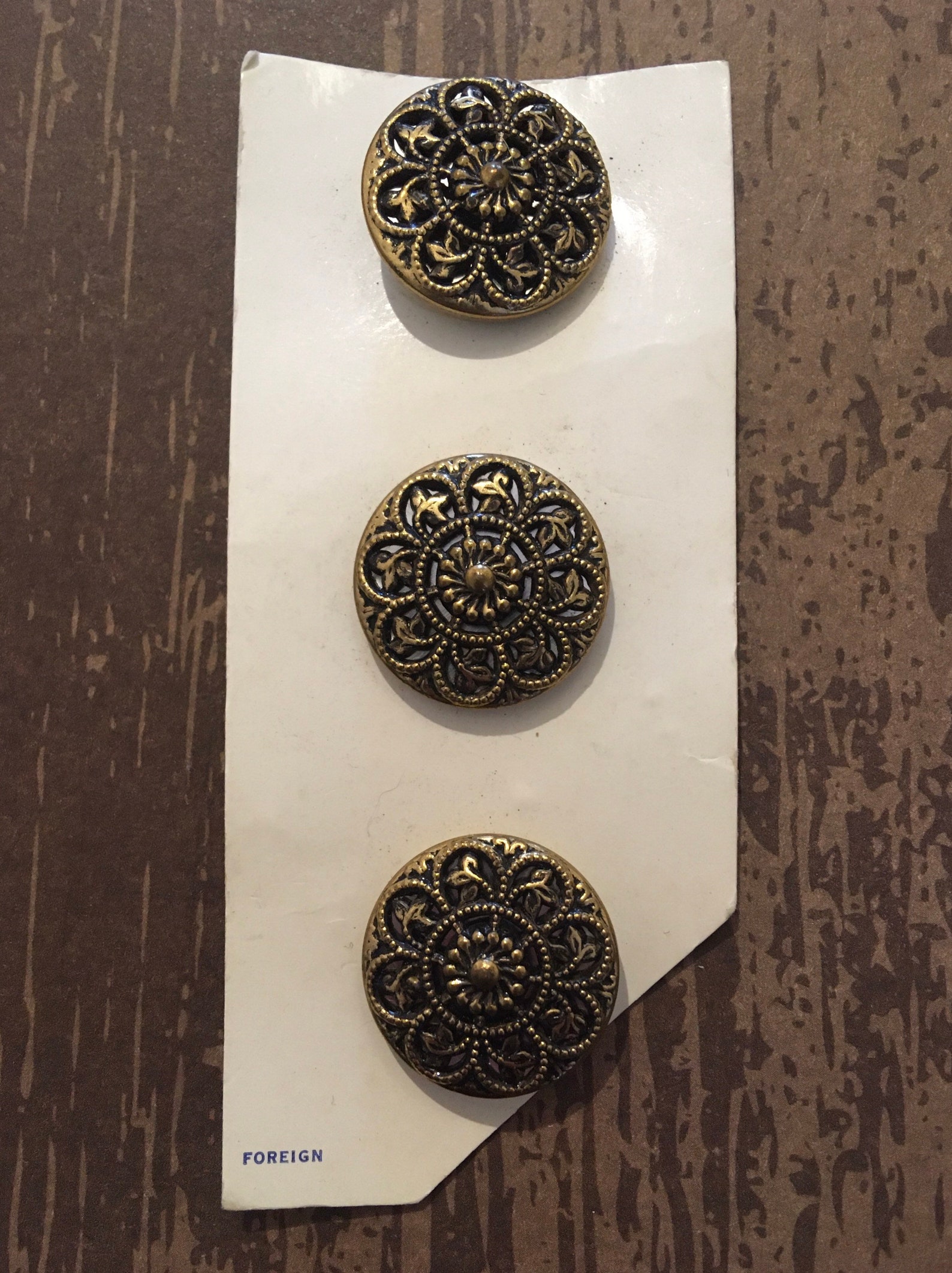 3 X New Vintage Brass Mirror Back Ornate Buttons. 21mm. Etsy