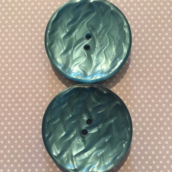 Two Vintage Turquoise Wave Effect Buttons. 34mm.