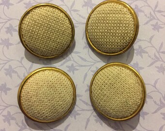 4 x Vintage Fabric and Brass Buttons. 22mm.