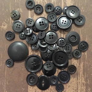 Large Selection Mixed Vintage Black Buttons. Various sizes/designs.