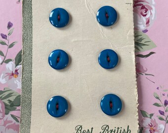 6 x Vintage New Old Dark Turquoise Fish Eye Buttons. 11mm.