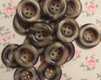 8 x New Vintage 1950’s Tortoiseshell/Grey Colour Plastic Buttons. 22mm.