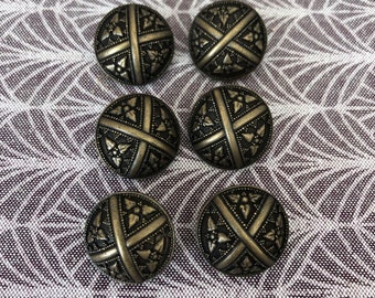 6 x Vintage New Bronze Toned Floral Cross Buttons. 20mm/18mm.
