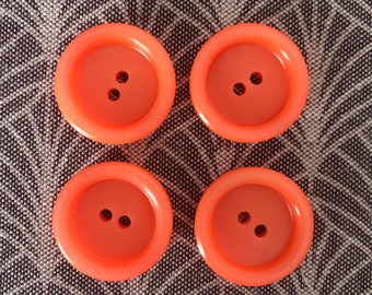 4 x Vintage Neon Orange Buttons. 19mm.