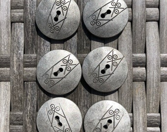 6 x New Vintage Silver Toned Buttons.25mm/23mm/20mm/18mm/15mm.