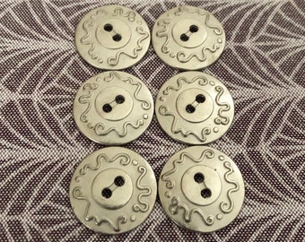 6 x New Vintage Silver Toned Squiggle Buttons. 20mm/18mm/15mm/12mm.