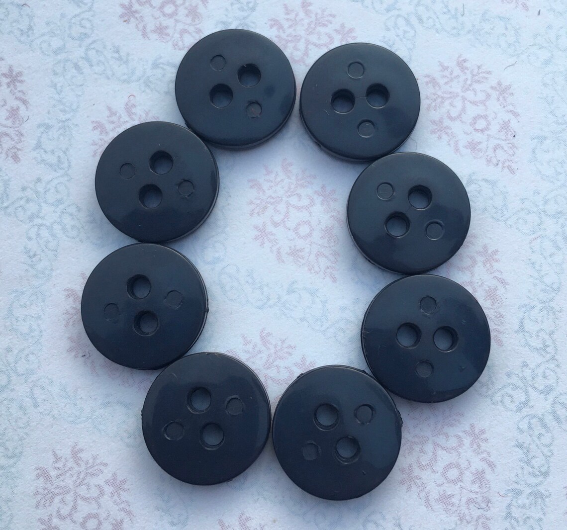 Set of Eight Vintage Dark Grey Ridged Plastic Buttons. 12mm. - Etsy