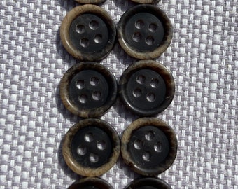 10 x nouveaux boutons bruns chinés vintage. 11 mm.